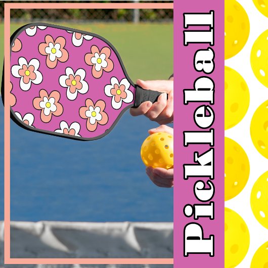 Roze en witte bloemen op Levendige Paarse Pickleball Paddle