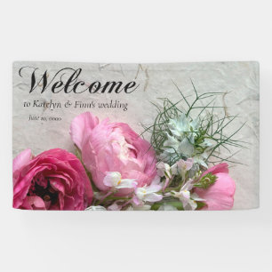 Roze en witte bloemen op textuur spandoek