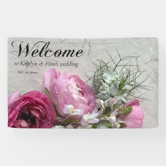 Roze en witte bloemen op textuur spandoek (Horizontaal)