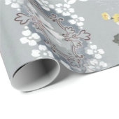 Roze en witte bloemen over grijze achtergrond cadeaupapier (Rol Hoek)