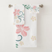 Roze en Witte Bloemen Patroon Badhanddoek Set Bad Handdoek (Insitu)