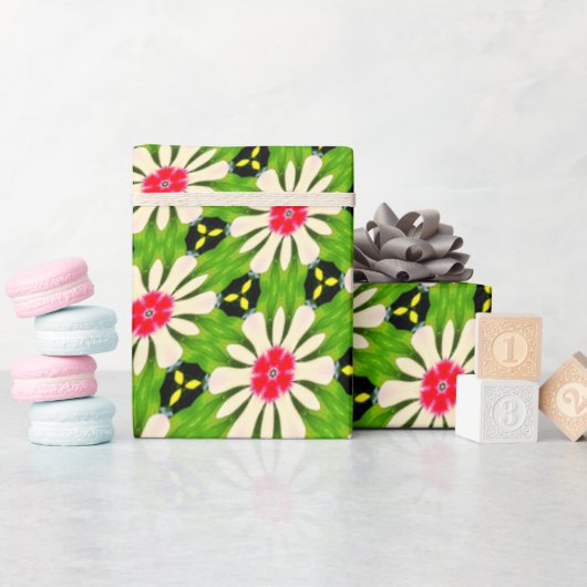 Roze en witte bloemen patroon cadeaupapier (Baby Shower)