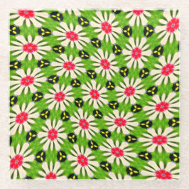 Roze en witte bloemen patroon glazen onderzetter