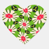 Roze en witte bloemen patroon hart sticker (Voorkant)
