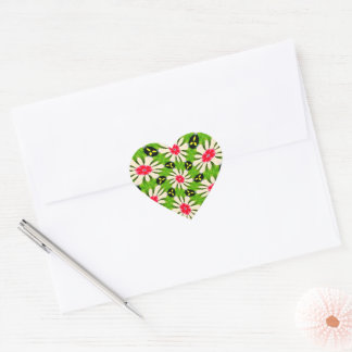 Roze en witte bloemen patroon hart sticker