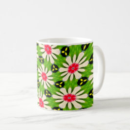 Roze en witte bloemen patroon koffiemok