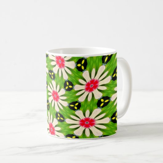 Roze en witte bloemen patroon koffiemok (Voorkant rechts)