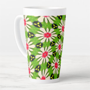 Roze en witte bloemen patroon latte mok