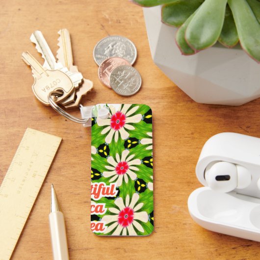 Roze en witte bloemen patroon sleutelhanger (Bureau)