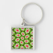 Roze en witte bloemen patroon sleutelhanger (Voorkant)