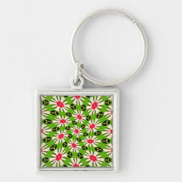Roze en witte bloemen patroon sleutelhanger