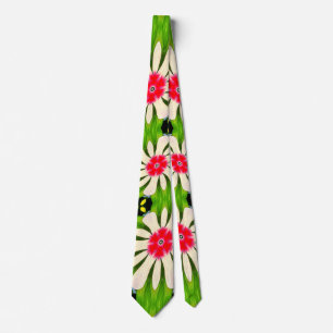 Roze en witte bloemen patroon stropdas