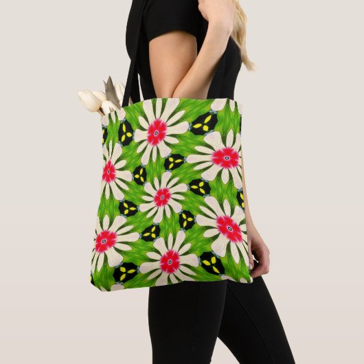 Roze en witte bloemen patroon tote bag (Dichtbij)