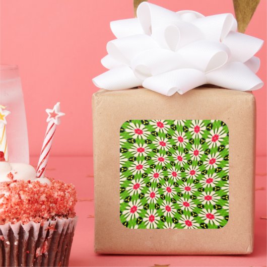 Roze en witte bloemen patroon vierkante sticker (Feest)