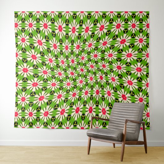 Roze en witte bloemen patroon wandkleed (In Situ (horizontaal))