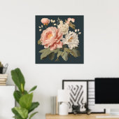 ROZE EN WITTE  BLOEMEN POSTER (Thuiskantoor)