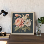 ROZE EN WITTE  BLOEMEN POSTER