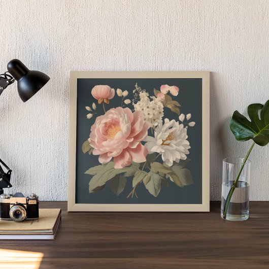 ROZE EN WITTE  BLOEMEN POSTER
