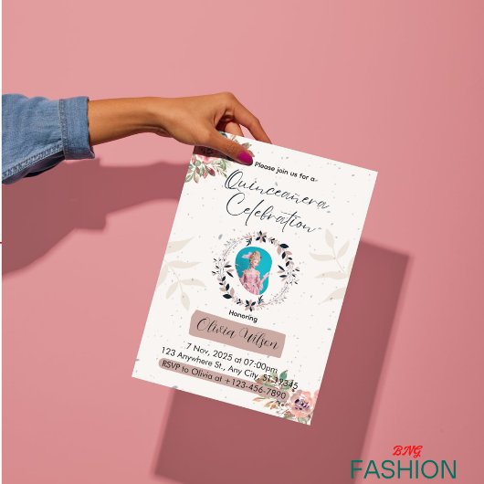 Roze en witte bloemen prinses Quinceanera verjaard Kaart