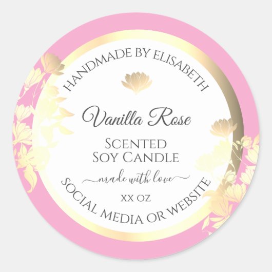 Roze en witte Bloemen Product Etiketten Gouden Blo (Voorkant)
