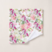  Roze en Witte Bloemen Regenboog Eenhoorn Bad Handdoek (Wasdoekje)
