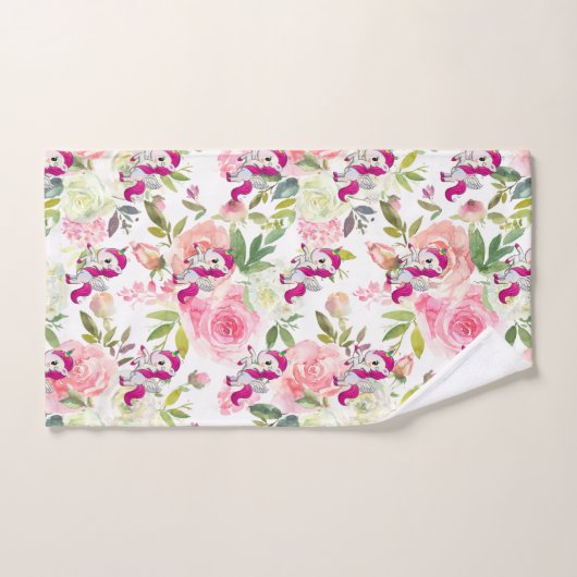  Roze en Witte Bloemen Regenboog Eenhoorn Bad Handdoek (Handdoek)
