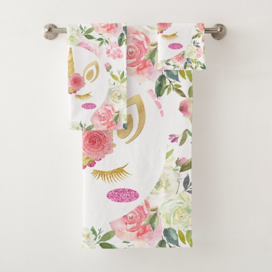 Roze en Witte Bloemen Regenboog Eenhoorn Bad Handdoek (Insitu)