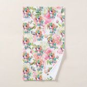  Roze en Witte Bloemen Regenboog Eenhoorn Bad Handdoek (Handdoek)