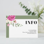 Roze en witte bloemen salie groene bruiloft detail informatiekaartje (Staand voorkant)
