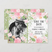 Roze en Witte Bloemen Save the Date Briefkaart (Voorkant / Achterkant)