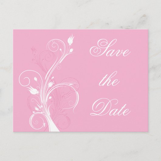 Roze en Witte Bloemen Save the Date Briefkaart (Voorkant)