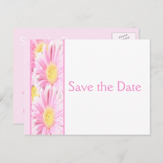 Roze en Witte Bloemen Save the Date Briefkaart (Voorkant / Achterkant)