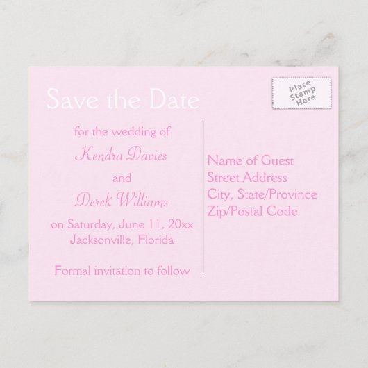 Roze en Witte Bloemen Save the Date Briefkaart (Achterkant)