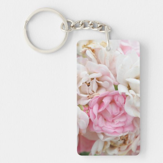Roze en witte bloemen sleutelhanger (Voorkant)