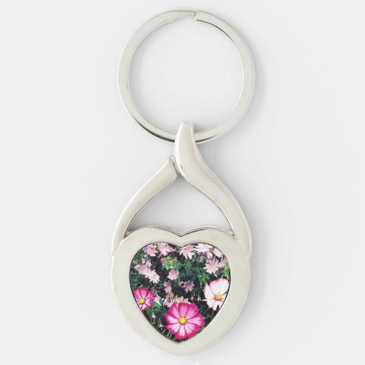 Roze en witte bloemen sleutelhanger (Voorkant)
