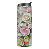 Roze en witte bloemen thermosbeker (Gedraaid links)