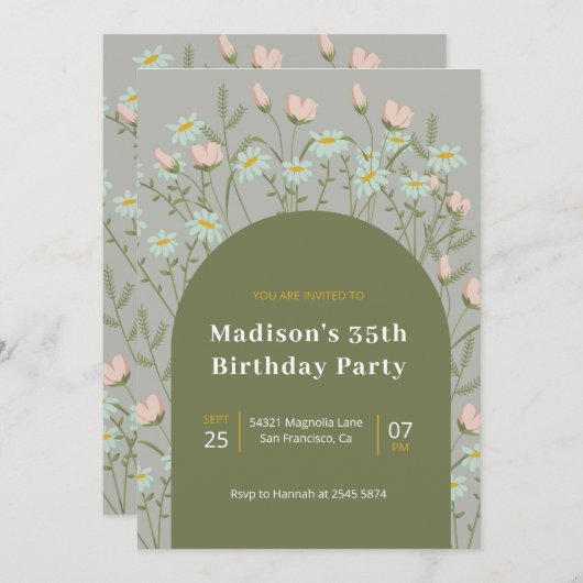 Roze en witte bloemen verjaardag kaart (Voorkant / Achterkant)