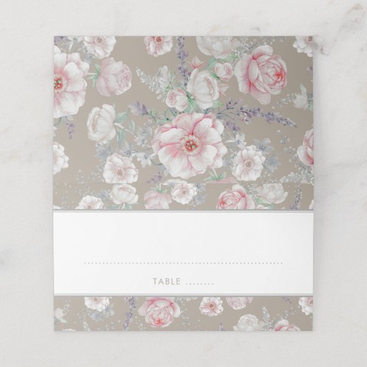 Roze en Witte Bloemen Waterverf  Plaatskaartje (Buitenkant ongevouwen)