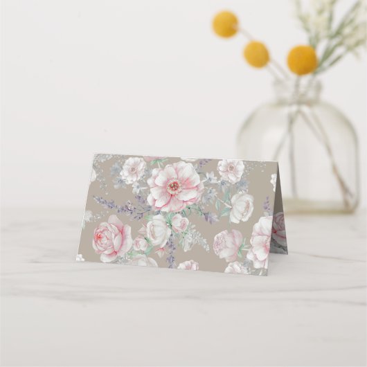 Roze en Witte Bloemen Waterverf  Plaatskaartje (Achterkant)