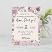 Roze en witte bloemenaqeqah of Ameen uitnodiging (Staand voorkant)