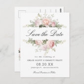 Roze en witte bloemenbruiloft Save the Date Briefkaart (Voorkant / Achterkant)