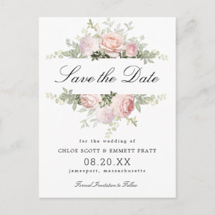 Roze en witte bloemenbruiloft Save the Date Briefkaart