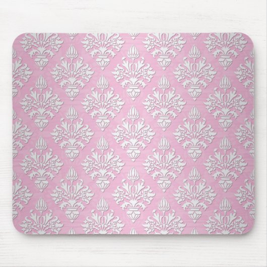 Roze en witte bloemendamaskpatroon muismat (Voorkant)