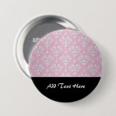 Roze en witte bloemendamaskpatroon ronde button 7,6 cm (Voorkant /achterkant)