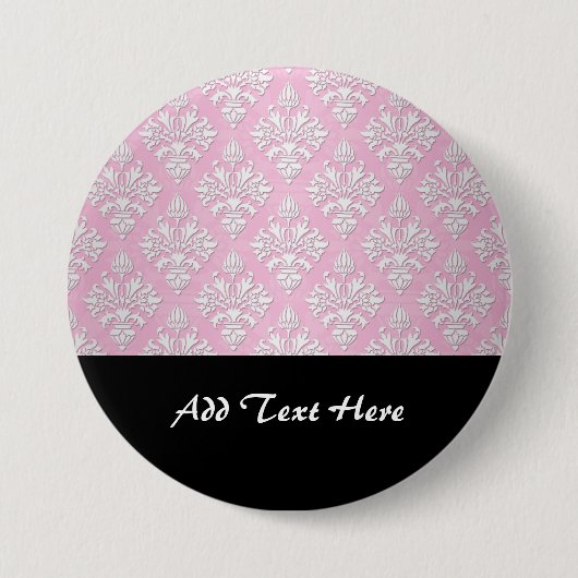 Roze en witte bloemendamaskpatroon ronde button 7,6 cm (Voorkant)