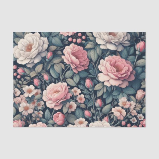Roze en Witte Bloemendecoupage Tissuepapier (Voorkant)