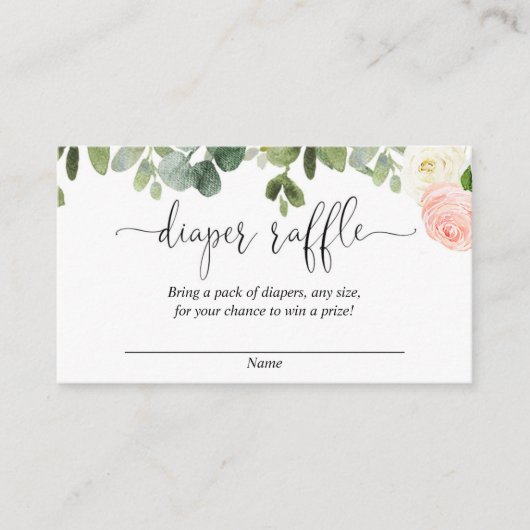 Roze en witte bloemengroen meisje luier loterij informatiekaartje (Voorkant)