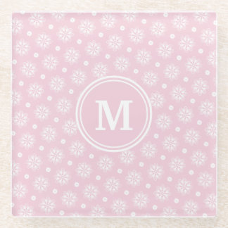 Roze en witte bloemenpatroon glazen onderzetter