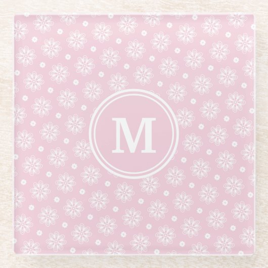 Roze en witte bloemenpatroon glazen onderzetter (Voorkant)