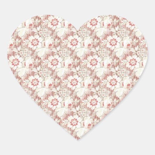  roze en witte bloemenpatroon hart sticker (Voorkant)